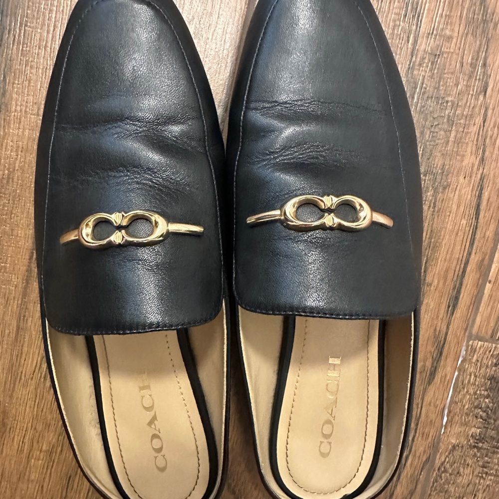 Coach Black Leather Loafers with Gold Accent